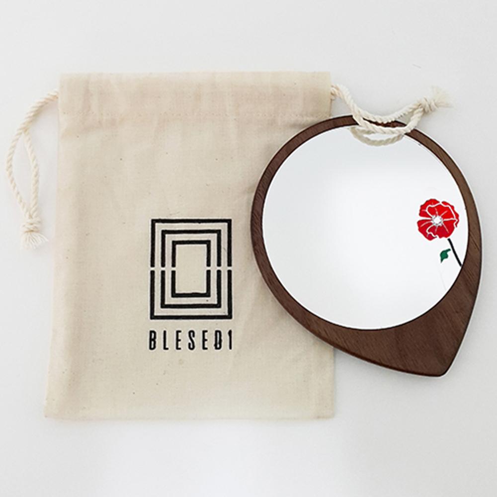 Peony blossom wooden hand mirror