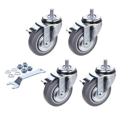 4inch Heavy Duty Caster, All Swivel 1/2-13UNC1 Stem Caster with Side Locking and Rubber Plastic