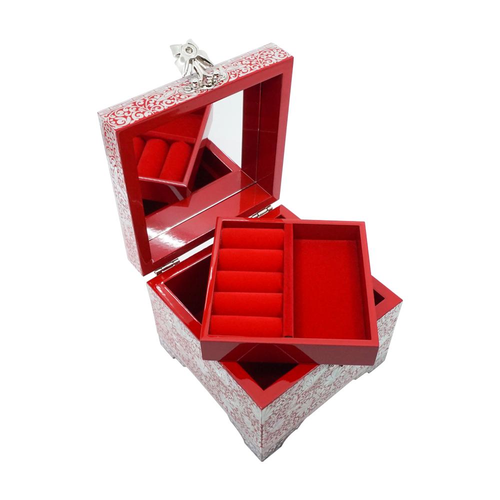 Nacre Inlay Mother of Pearl Storage Chest Wooden Box Crane with Pin Tree Design Jewelry Mirror Box