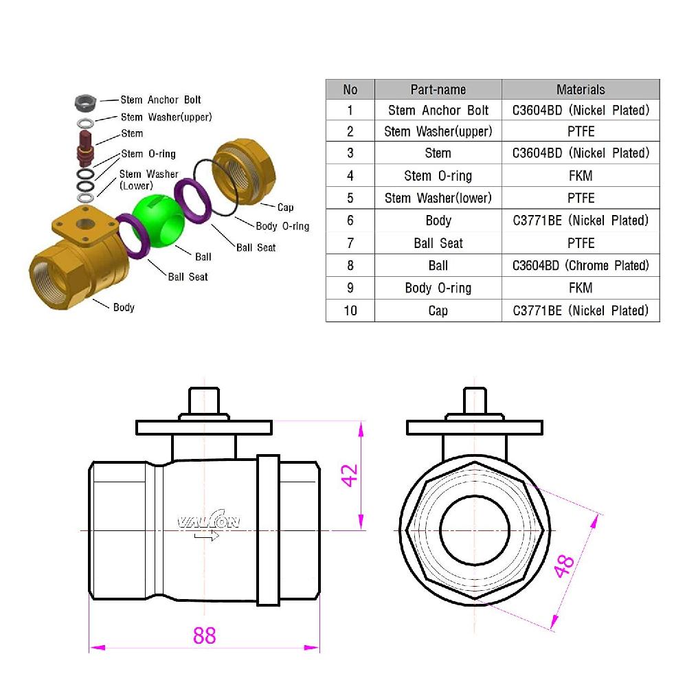 2 Way Ball Valve for Motorized Actuators - 1 1/4" Ball Valve
