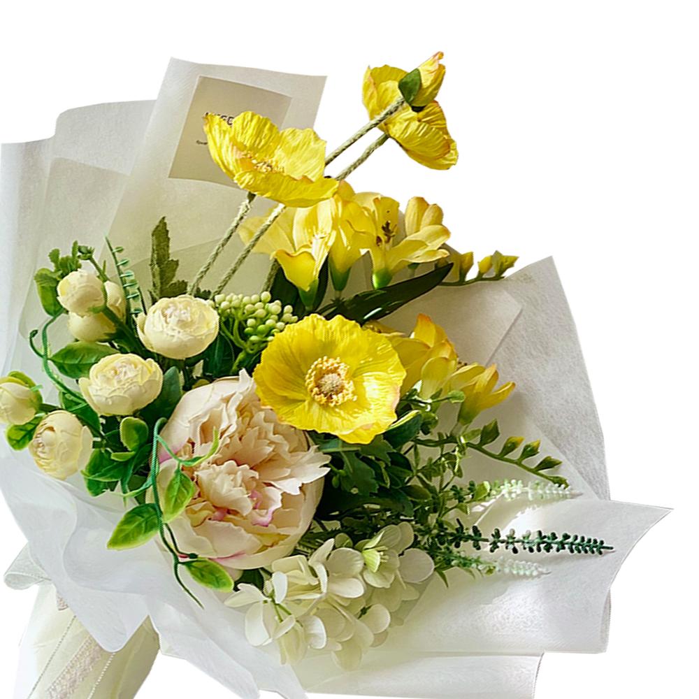 Artificial Poppy Bouquet  (White Yellow)