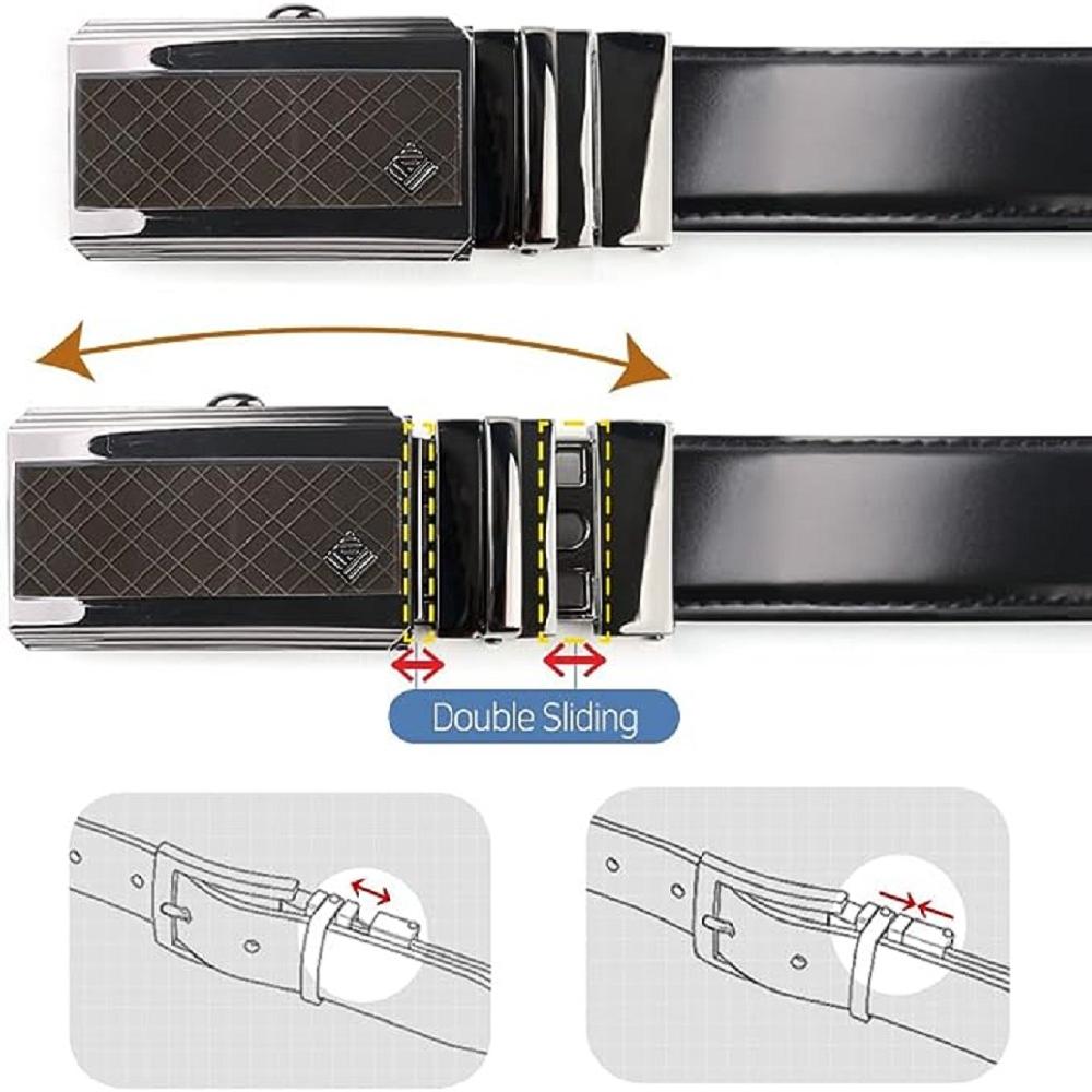 LineFit Men's Leather Belt_Casual Dress Classic Jean Adjustable Automatic Stretch Buckle N02 (Sizes