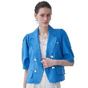 Linen Embroidered Volume-Sleeve Short Jacket