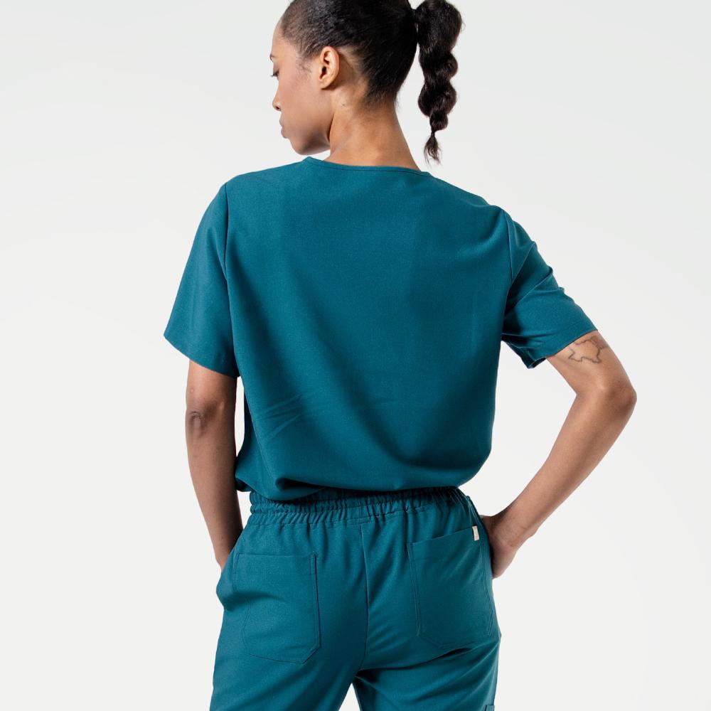 Women's-Double-Pocket-Scrub-Top-Ocean-Teal