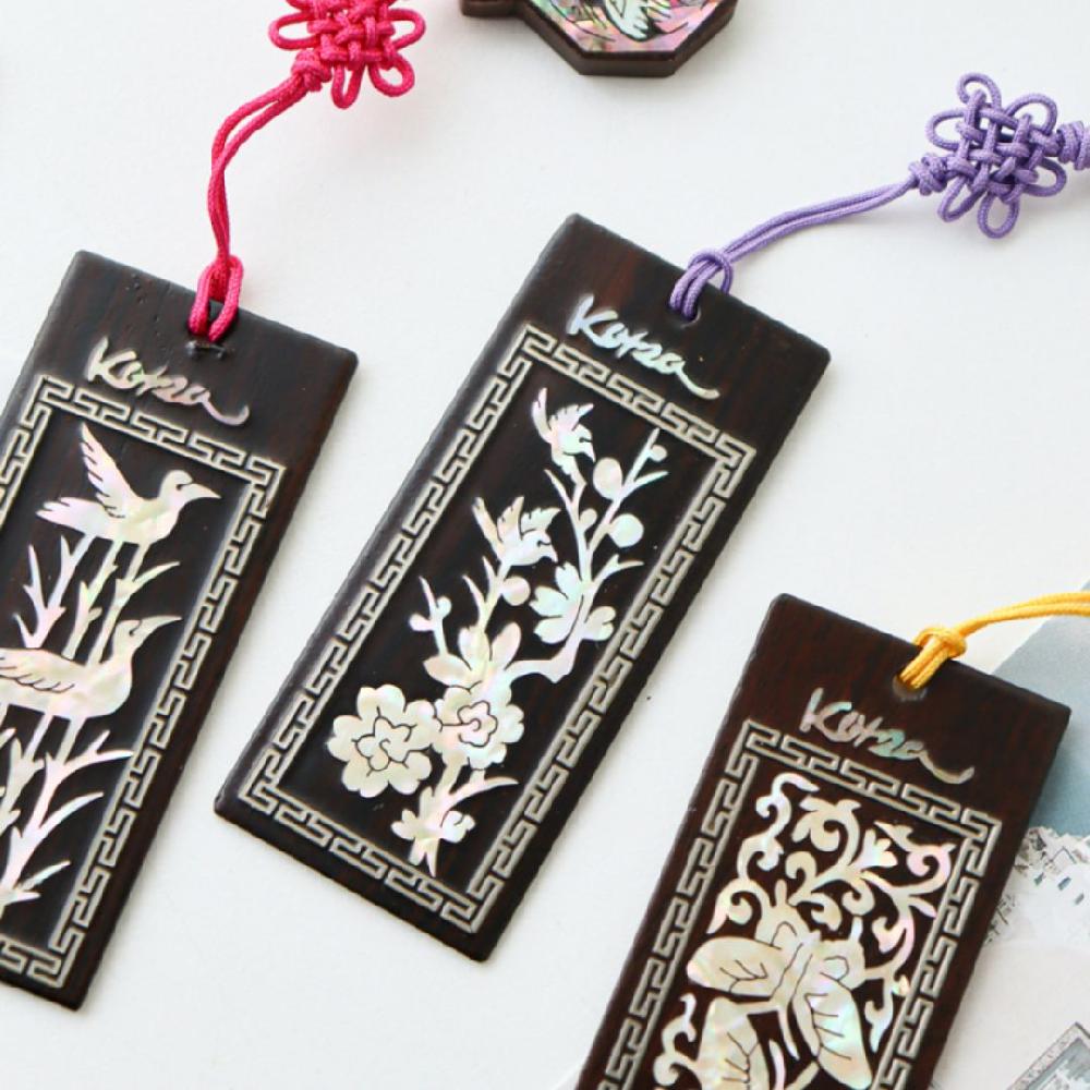Korean Traditional Mother-of-Pearl Ebony Wood Bookmark (Handmade)